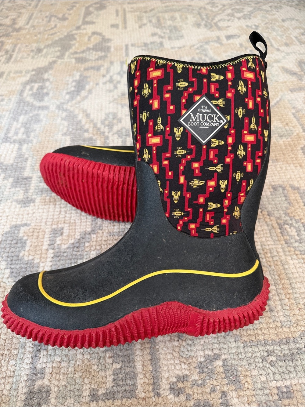 Muck Boot Company Kids Black & Red Waterproof Rain Boots